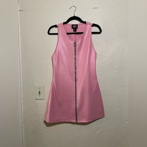 Valfre Pink Pleather Zip Up Mini Dress S